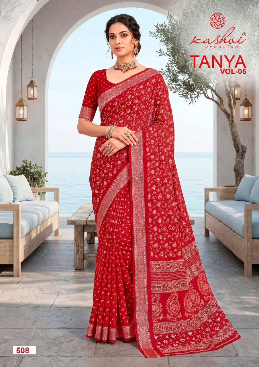 TANYA VOL 5 By KASHVI CREATION 501 To 508 SERIES  Indian Traditional Wear DULL MOSS VISCOSE sarees At Wholesale Price